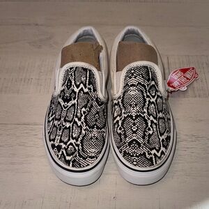 Vans Black and White Snake Pattern Slip-Ons
